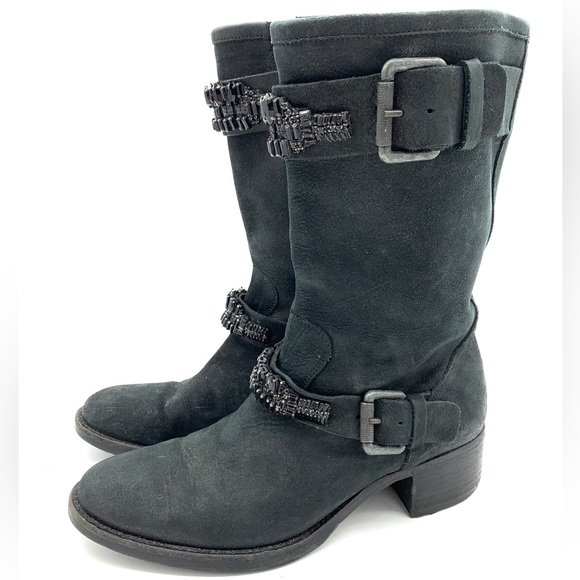 Vera Wang Lavender Cameron Black Jeweled Moto Boots - Picture 2 of 13